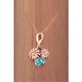 Bella Gloria GPK0045 Çiçekli Mavi Topaz Pırlanta Kolye