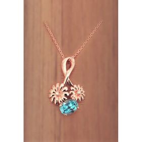 Bella Gloria GPK0045 Çiçekli Mavi Topaz Pırlanta Kolye