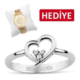 Bella Gloria GPY0003 Altın Kaplamalı Pırlanta Kalpli Yüzük