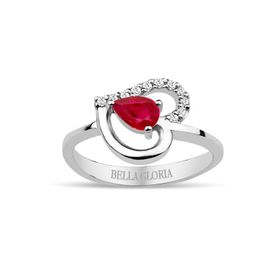 Bella Gloria GPY0008 Altın Kaplamalı Pırlanta Kırmızı Kuartz Kalp Yüzük