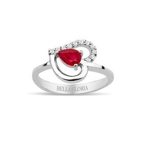 Bella Gloria GPY0008 Altın Kaplamalı Pırlanta Kırmızı Kuartz Kalp Yüzük