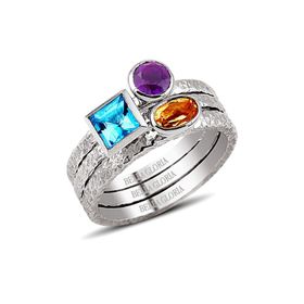 Bella Gloria GPY0016 Mavi Topaz Ametist Sitrin Üçlü Gümüş Yüzük