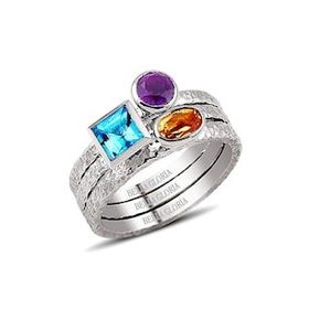 Bella Gloria GPY0016 Mavi Topaz Ametist Sitrin Üçlü Gümüş Yüzük