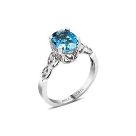 Bella Gloria GPY0024 Altın Kaplamalı Mavi Topaz Tektaş Pırlanta Yüzük