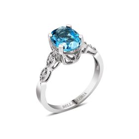 Bella Gloria GPY0024 Altın Kaplamalı Mavi Topaz Tektaş Pırlanta Yüzük