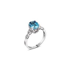 Bella Gloria GPY0024 Altın Kaplamalı Mavi Topaz Tektaş Pırlanta Yüzük