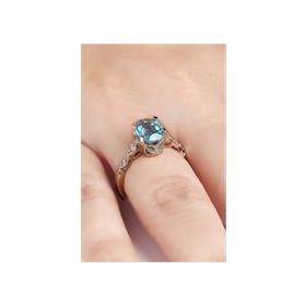 Bella Gloria GPY0024 Altın Kaplamalı Mavi Topaz Tektaş Pırlanta Yüzük
