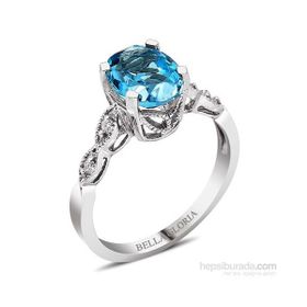 Bella Gloria GPY0024 Altın Kaplamalı Mavi Topaz Tektaş Pırlanta Yüzük