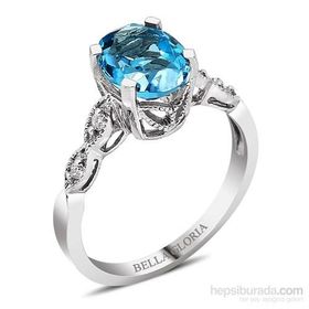 Bella Gloria GPY0024 Altın Kaplamalı Mavi Topaz Tektaş Pırlanta Yüzük