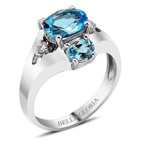 Bella Gloria GPY0025 Altın Kaplamalı Mavi Topaz Tektaş Pırlanta Yüzük