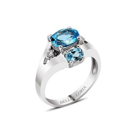 Bella Gloria GPY0025 Altın Kaplamalı Mavi Topaz Tektaş Pırlanta Yüzük