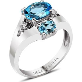 Bella Gloria GPY0025 Altın Kaplamalı Mavi Topaz Tektaş Pırlanta Yüzük