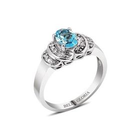 Bella Gloria GPY0026 Altın Kaplamalı Mavi Topaz Tektaş Pırlanta Yüzük