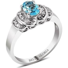 Bella Gloria GPY0026 Altın Kaplamalı Mavi Topaz Tektaş Pırlanta Yüzük