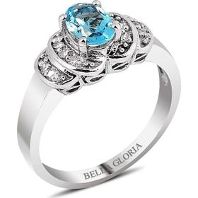 Bella Gloria GPY0026 Altın Kaplamalı Mavi Topaz Tektaş Pırlanta Yüzük