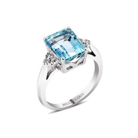 Bella Gloria GPY0029 Altın Kaplamalı Mavi Topaz Tektaş Pırlanta Yüzük