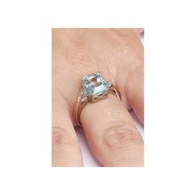 Bella Gloria GPY0029 Altın Kaplamalı Mavi Topaz Tektaş Pırlanta Yüzük