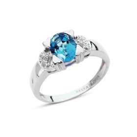 Bella Gloria GPY0040 Altın Kaplamalı Mavi Topaz Tektaş Pırlanta Yüzük