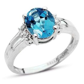 Bella Gloria GPY0041 Altın Kaplamalı Mavi Topaz Tektaş Pırlanta Yüzük