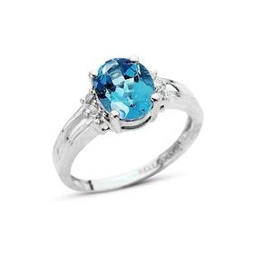 Bella Gloria GPY0041 Altın Kaplamalı Mavi Topaz Tektaş Pırlanta Yüzük