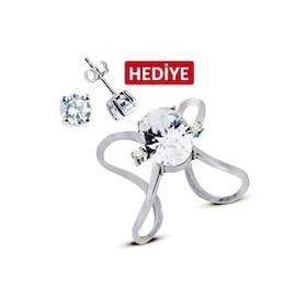 Bella Gloria GY00305 Oval Tektaş Çıtır Gümüş Yüzük