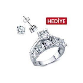 Bella Gloria GY00316 - 9 Alyanslı Tektaş Gümüş Yüzük