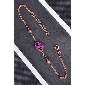 Bella Gloria TGB0179 Kırmızı Kalpler Kadın Gümüş Bileklik