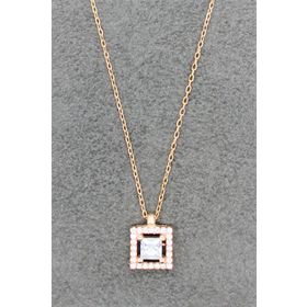 Bella Gloria TGK0036 Dörtgen Tektaş Rose Kadın Gümüş Kolye