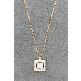 Bella Gloria TGK0036 Dörtgen Tektaş Rose Kadın Gümüş Kolye