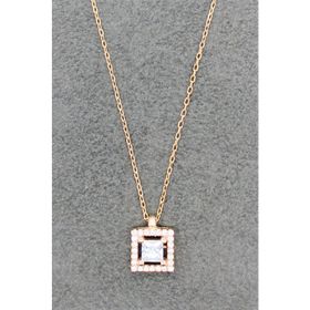 Bella Gloria TGK0036 Dörtgen Tektaş Rose Kadın Gümüş Kolye