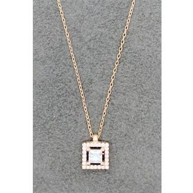 Bella Gloria TGK0036 Dörtgen Tektaş Rose Kadın Gümüş Kolye
