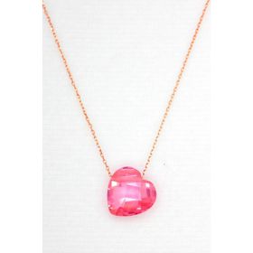 Bella Gloria TGK0060 Pembe Kristal Kalp Rose Gümüş Kolye