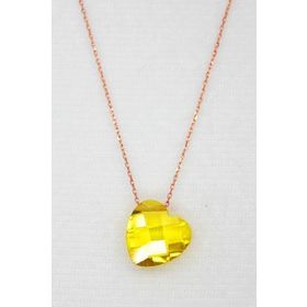 Bella Gloria TGK0063 Sarı Kristal Taşlı Rose Kadın Gümüş Kolye