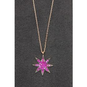 Bella Gloria TGK0094 Kırmızı Yıldız Rose Gümüş Kolye