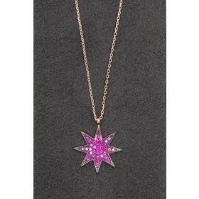 Bella Gloria TGK0094 Kırmızı Yıldız Rose Gümüş Kolye