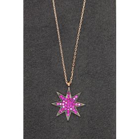 Bella Gloria TGK0094 Kırmızı Yıldız Rose Gümüş Kolye