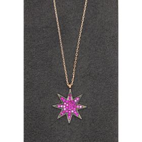 Bella Gloria TGK0094 Kırmızı Yıldız Rose Kadın Gümüş Kolye