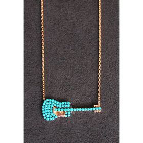 Bella Gloria TGK0116 Turkuaz Gitar Rose Kadın Gümüş Kolye