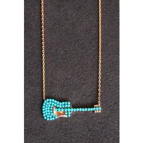 Bella Gloria TGK0116 Turkuaz Gitar Rose Kadın Gümüş Kolye