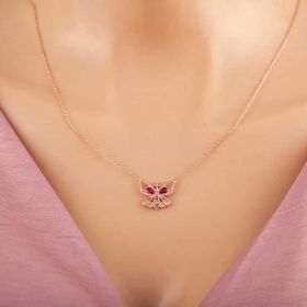 Bella Gloria TGK0124 Kırmızı Kelebek Rose Kadın Gümüş Kolye