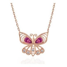 Bella Gloria TGK0124 Kırmızı Kelebek Rose Kadın Gümüş Kolye