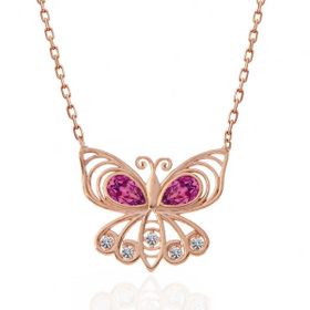 Bella Gloria TGK0124 Kırmızı Kelebek Rose Kadın Gümüş Kolye