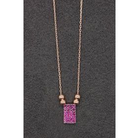 Bella Gloria TGK0142 Kırmızı Dörtgen Rose Kadın Gümüş Kolye
