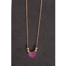 Bella Gloria TGK0148 Kırmızı Kalp Rose Gümüş Kolye