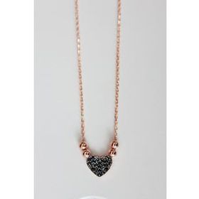 Bella Gloria TGK0149 Siyah Kalp Rose Gümüş Kolye