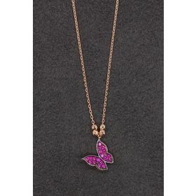 Bella Gloria TGK0162 Kırmızı Kelebek Rose Gümüş Kolye