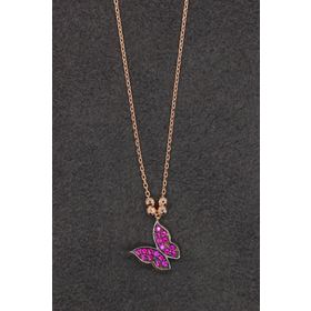 Bella Gloria TGK0162 Kırmızı Kelebek Rose Gümüş Kolye