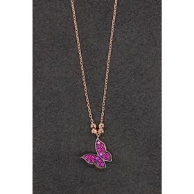 Bella Gloria TGK0162 Kırmızı Kelebek Rose Gümüş Kolye