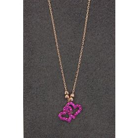 Bella Gloria TGK0165 Kırmızı Kalpler Rose Kadın Gümüş Kolye