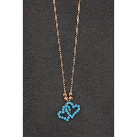 Bella Gloria TGK0166 Turkuaz Kalpler Rose Kadın Gümüş Kolye